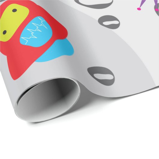 Roboter dem Packpapier in des Weltraum-(großes (Rolleneckpunkt)