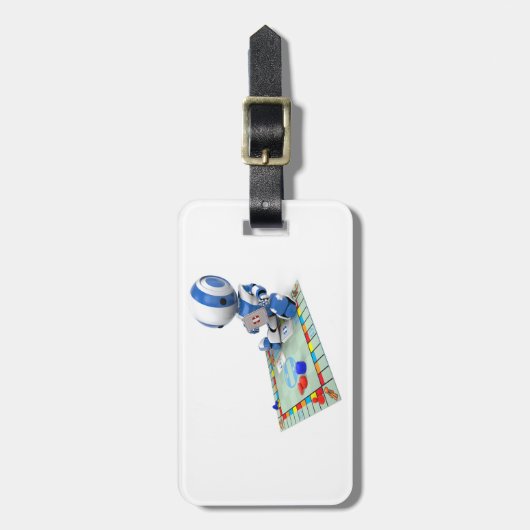 Roboter, der ein Brettspiel spielt Gepäckanhänger (Vorderseite vertikal)