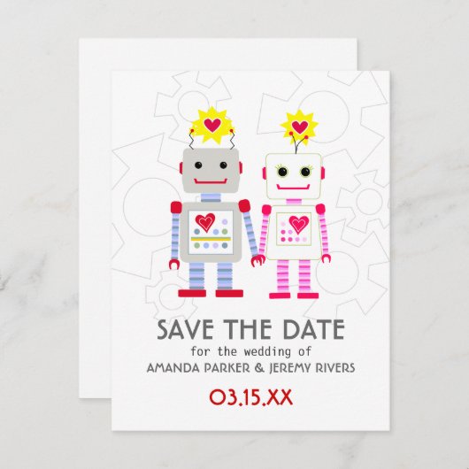 Roboter, die die Datumskarte speichern Save The Date (Vorne/Hinten)