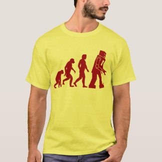 Roboter-Evolution des Mannes in Roboter T-Shirt