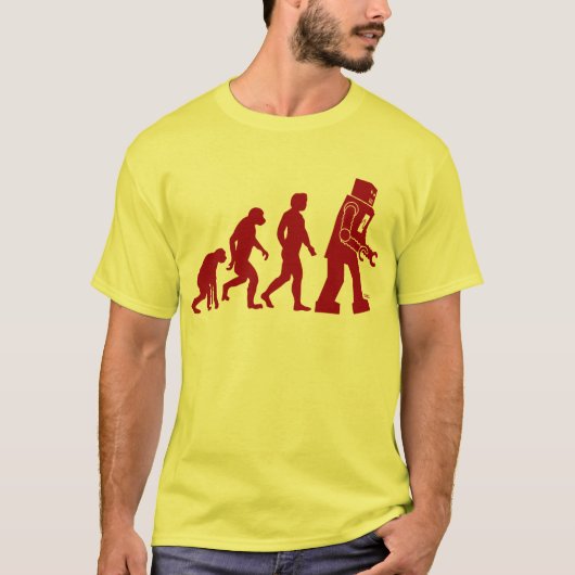 Roboter-Evolution des Mannes in Roboter T-Shirt (Vorderseite)