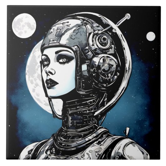 Roboter Frau VI Fliese (Vorderseite)