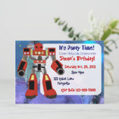 Roboter-Geburtstags-Einladung Einladung (Stehend Vorderseite)