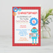 Roboter-Geburtstags-Einladungen Einladung (Stehend Vorderseite)