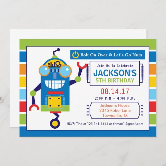 Roboter-Geburtstags-Party Einladung (Vorne/Hinten)