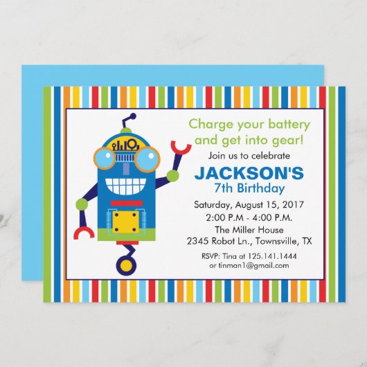Roboter-Geburtstags-Party Einladung (Vorne/Hinten)