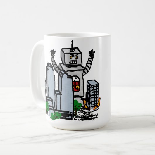 Roboter gegen Stadt Kaffeetasse (Vorderseite Links)