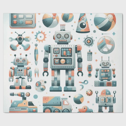 Roboter Geschenkpapier (Flach)