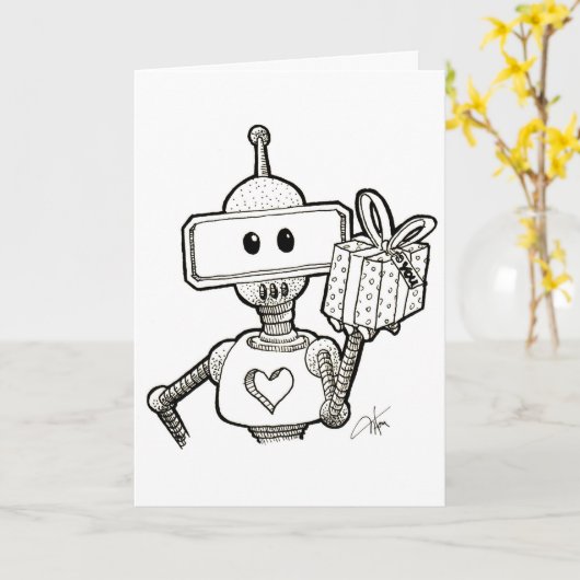Roboter Greeting Card Karte (Gelbe Blume)