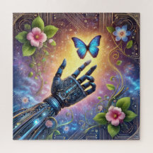 Roboter Hand & Butterfly KI Naturharmonie