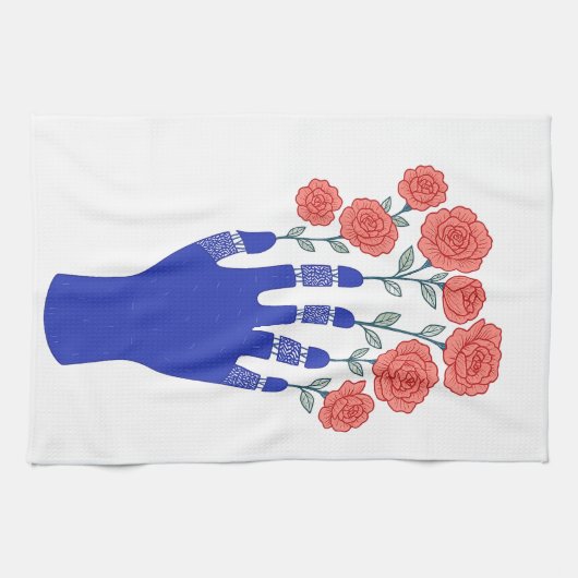 Roboter Hand mit blühenden Rose Artwork Geschirrtuch (Horizontal)