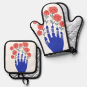 Roboter Hand mit blühenden Rose Artwork Ofenhandschuh & Topflappen-Set (Vorderseite/Rückseite)