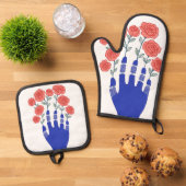 Roboter Hand mit blühenden Rose Artwork Ofenhandschuh & Topflappen-Set (Oben Unten)