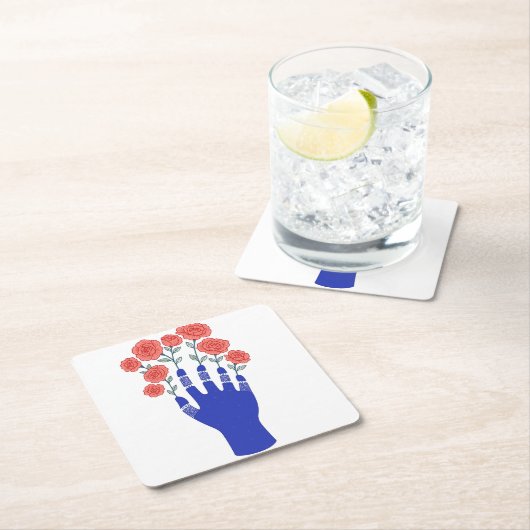 Roboter Hand mit blühenden Rose Artwork Rechteckiger Pappuntersetzer (Vor Ort)