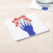 Roboter Hand mit blühenden Rose Artwork Rechteckiger Pappuntersetzer (angewinkelt)