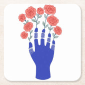 Roboter Hand mit blühenden Rose Artwork Rechteckiger Pappuntersetzer (Vorderseite)