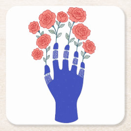 Roboter Hand mit blühenden Rose Artwork Rechteckiger Pappuntersetzer