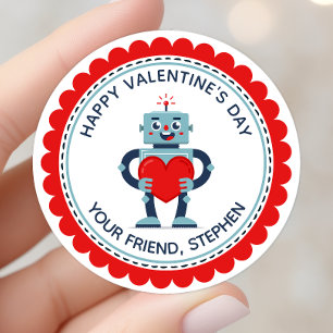Roboter Herz Süße Personalisierte Valentinstag Runder Aufkleber