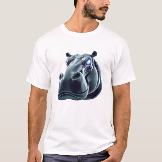 Roboter Hippo Face Art T-Shirt (Vorderseite)