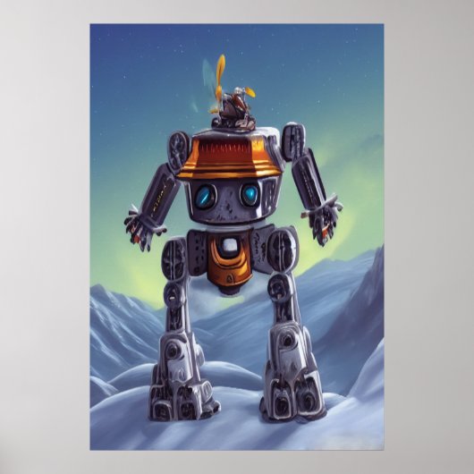 Roboter im schneebedeckten Berg | AI Art Poster (Vorne)