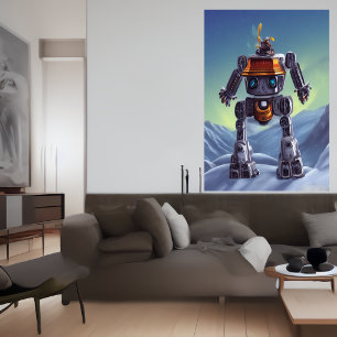 Roboter im schneebedeckten Berg   AI Art Poster