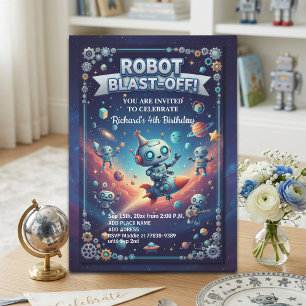 Roboter im Weltraum 4. Geburtstagsfeier Einladung