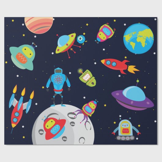 Roboter im Weltraum (Großbild) Schleifpapier Geschenkpapier (Flach)
