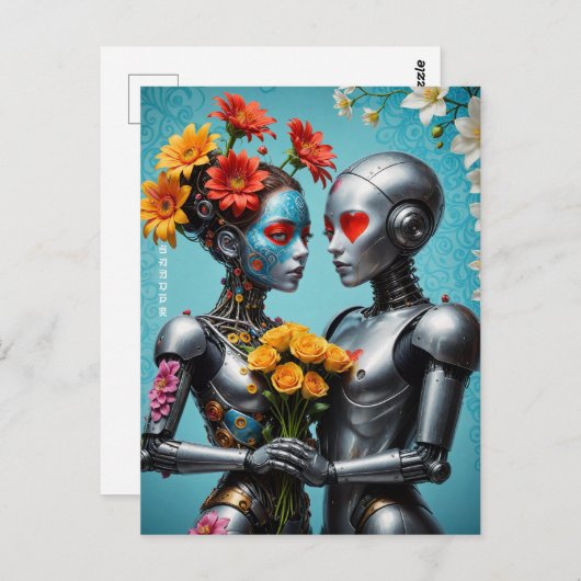 Roboter in der Liebe Postkarte (Vorne/Hinten)
