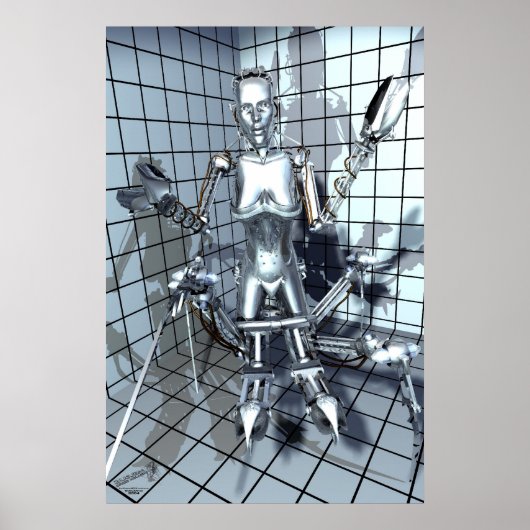 Roboter in einem Grillsaal Poster (Vorne)