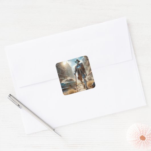 Roboter in Ghost Town Quadratischer Aufkleber (Umschlag)