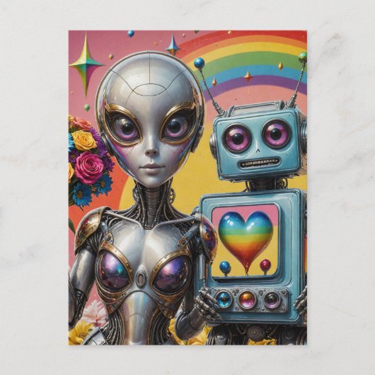 Roboter in Liebe LGBTQ Postkarte (Vorderseite)