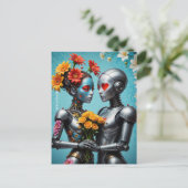 Roboter in Liebe Postkarte (Stehend Vorderseite)