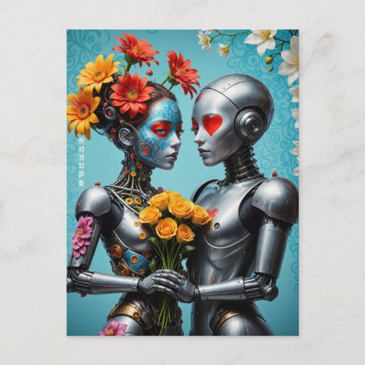 Roboter in Liebe Postkarte (Vorderseite)