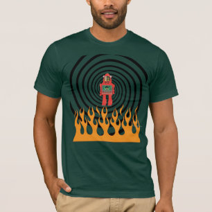 Roboter in lodernder Spirale, das Shirt der Männe