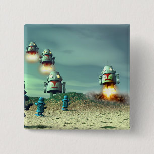 Roboter-Invasion über vom Knopf V2 Button