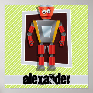Roboter; Kalkgrün und Weiß Streifen Poster