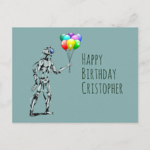 Roboter mit Ballons Geburtstagspostkarte Postkarte