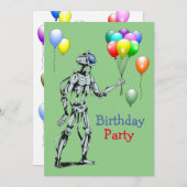 Roboter mit Balloons Einladung zum Geburtstag (Vorne/Hinten)