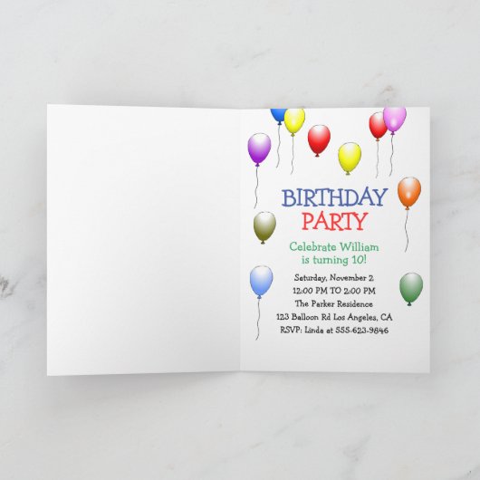 Roboter mit Balloons Einladung zum Geburtstag (Innenseite)