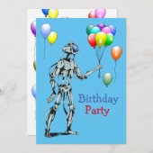 Roboter mit Balloons Einladung zum Geburtstag (Vorne/Hinten)