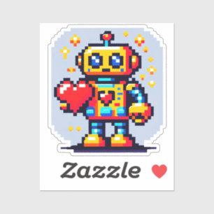 Roboter mit Herz - Niedliche Pixel Art SciFi Desig Aufkleber