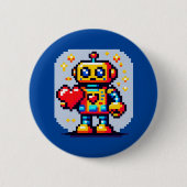 Roboter mit Herz - Niedliche Pixel Art SciFi Desig Button (Vorderseite)