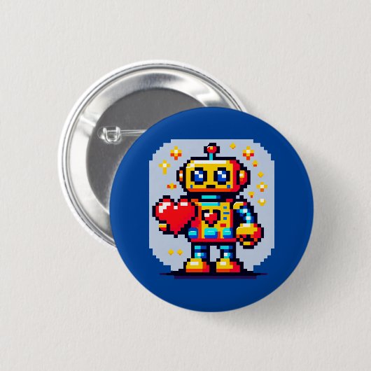 Roboter mit Herz - Niedliche Pixel Art SciFi Desig Button (Vorne & Hinten)