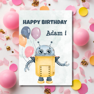 Roboter mit Luftballons Happy Birthday Grußkarte Karte