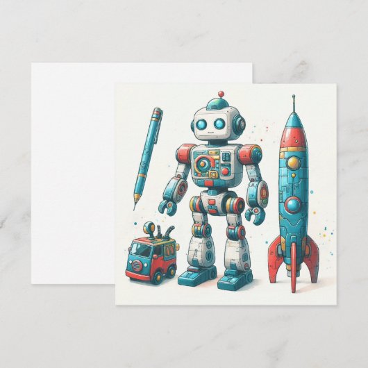 Roboter mit Raumschiff Feiertagskarte (Vorne/Hinten)