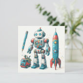 Roboter mit Raumschiff Feiertagskarte (Stehend Vorderseite)