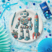 Roboter mit Raumschiff Pappteller (Party)
