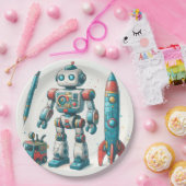 Roboter mit Raumschiff Pappteller (Party)