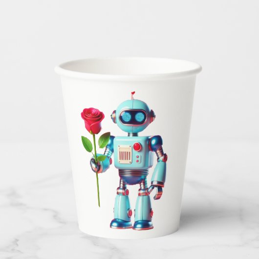 Roboter mit Rose Pappbecher (Vorderseite)
