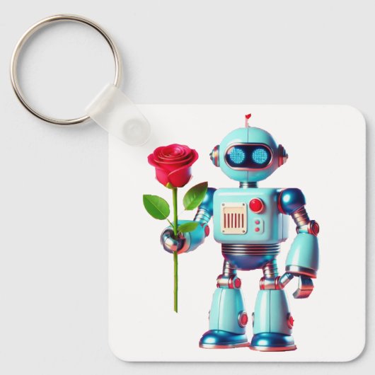 Roboter mit Rose Schlüsselanhänger (Vorderseite)